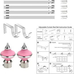 gloxy Pink, Silver Curtain Knobs, Curtain Rods, Rod Rail Bracket Metal image 4