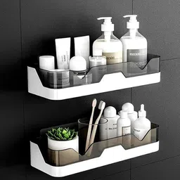 privatecave Self-Adhesive Plastic Bathroom Rack, Shelf Organizer, Storage Racks Kitchen Plastic Wall Shelf-picture-48