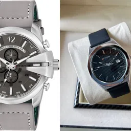 fenton Trendy Chronograph Watch, Stainless Steel Case, Grey Leather Strap-Grey::Black Analog Watch - For Men FNW-DSL-17-GREY_FW-58-picture-12