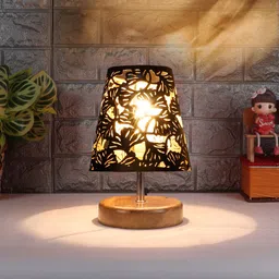devansh Metal Etching Table Lamp With Natural Wood Round Base For Home, Offices Table Lamp-picture-13