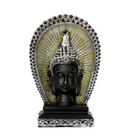 eCraftIndia Silver & Black Lord Buddha Head With Back Cover Handcrafted Showpiece image 3