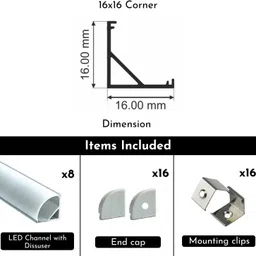 abaj (16x16mm) Aluminium Round LED Strip Lights LED Corner Channel Profile Pack of 8 0 W 100 cm Tube Light image 2