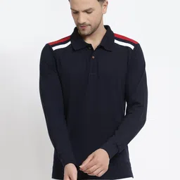 kalt Men Striped Polo Neck Cotton Blend Blue T-Shirt-picture-15