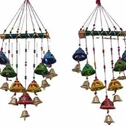Handmade Multicolor Bell Wall Hanging Decoration for Main Door Living Room | Tota Articles, Bell Design Hanging Toran |Home Office II Religious Festival Gift Ideal II Wood Windchime-image-26