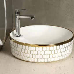 hisre Resin Round Designer Wash Basin Countertop Tabletop For Living Room Hotel Lobby Bathroom Basins & Living Room/Vessel/Sink (17 x 17 x 5 Inch) G2402 Table Top Basin image 3