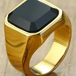 adhrit Vedansh Enterprises Stylish Silver,Gold&Titanium Plated Black Onyx Rings Brass Onyx Gold Plated Ring image 1