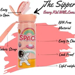 kswe Kids Water Bottle for Girls Boys | Leakproof BPA Free Cartoon Bottle-Peach Pink 900 ml Water Bottle image 2