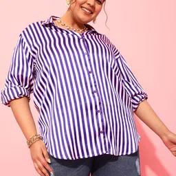 curvy street Women Regular Fit Striped Casual Shirt image 1