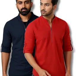 Pack of 2 Men Solid Pure Cotton Straight Kurta-image-46