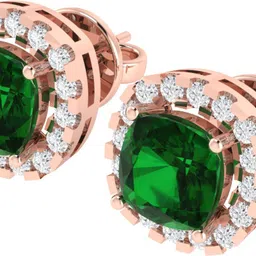 Cushion Shape Emerald Stone Rose Gold Plated 925 Sterling Silver Solitaire Emerald, Cubic Zirconia Sterling Silver Stud Earring-image-79