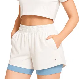 house of fusion Solid Women White, Blue Sports Shorts image 3
