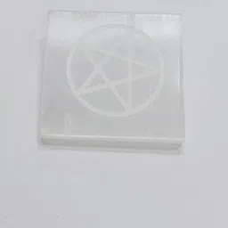 STAR Symbol Engraved Selenite Charging Square Plate Altar Disc For Meditation (7 x 7.5 x 1 CM) Regular Square Rock Stone-image-3