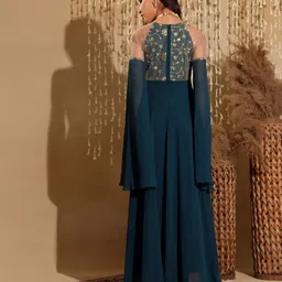miss chase Women Fit and Flare Blue Maxi/Full Length Dress image 4