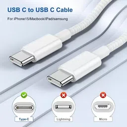 RoarX USB Type C Cable 6 A 1 m Nylon Braided Nylon Braided TType C to Type C 60W Max Output Fast Charging Cable image 3