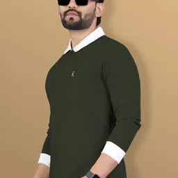 vebnor Men Solid Polo Neck Polyester Green T-Shirt image 4