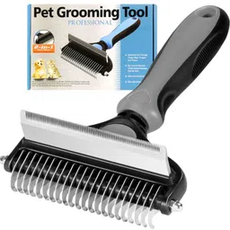 qpets Dogs Comb 2 in 1 Deshedding Tool & Dematting Undercoat Rake for Mats Plain/ Bristle Brushes forDog-picture-18