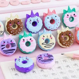 dhanakplanet PACK OF 12 | Cute 3D Donut Eraser Set for Kids Non-Toxic Eraser image 4