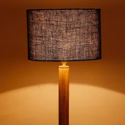 New Era Blue Jute Drum Shade Wood Natural Table Floor Lamp by New Era image 5
