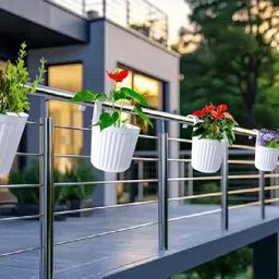 zobby Railing Hanging Pot / Garden Pots / Planters / Flower Pots / Terrace / Balcony Plant Container Set image 5