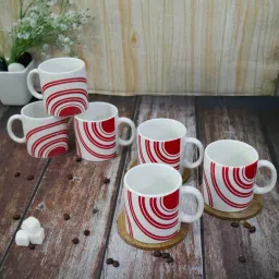femora Red 180 ml Ceramic Circular Design (Set of 6) Tea Cup Set image 1