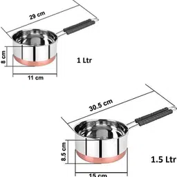 masox store Steel Milk Pan Pot, Gas Stove Compatible Sauce Pan Milk Pan 11 cm, 15 cm diameter 1 L, 1.5 L capacity image 2
