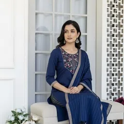 za store Embroidered Kurta, Trouser/Pant & Dupatta Set-picture-10