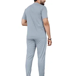 baludaenteprise Men Night Suit Set Grey Striped image 2