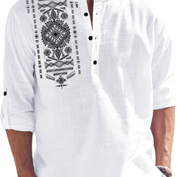 folgen Men Self Design Cotton Blend Straight Kurta image 1