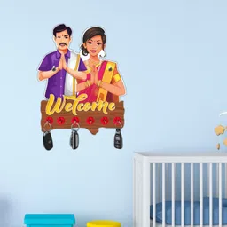 millionminds Decorative Welcome Design Key Organizer For Wall Stylish Home Décor Gift Items Wood, Stainless Steel Key Holder-picture-25