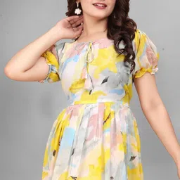 the style sanctuary Printed Georgette Stitched Flared/A-line Gown image 4