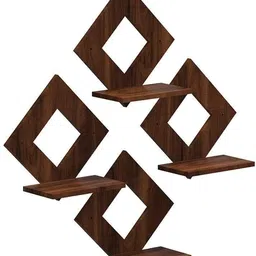 hoodwin Walnut Finish Wooden Square Wall Hanging Planter Stand/Plant Shelf Wooden Wall Shelf image 3
