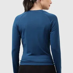 fuaark Women Solid Crew Neck Polyester Blue T-Shirt image 2