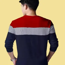faoes Men Printed Round Neck Polycotton Red, Blue T-Shirt image 2