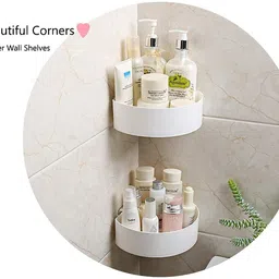 hatmeet 2 Pack Box Strong Shower Rack Shelf (2 Corner Stand White) (Plastic) Plastic Wall Shelf image 2