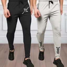tenrun Pack of 2 Men Printed Black, Grey Track Pants-picture-19
