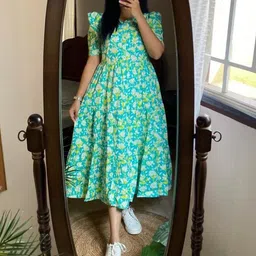 Women A-line Green Below Knee Dress-image-77