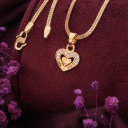 sapnapalace One set of Gold plated Pendant Locket for Women and Girls Gold-plated Diamond Brass Pendant Set-picture-17