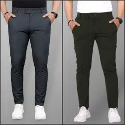 atlas Pack of 2 Men Comfort Fit Dark Green Lycra Blend Trousers-picture-27
