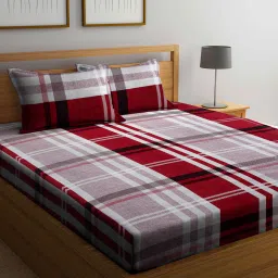 arrabi Multicolor Checkered 300 TC Cotton Blend Queen Sized Bed Sheets with 2 Pillow Covers image 1