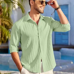 deneeja Men Regular Fit Self Design Spread Collar Casual Shirt image 4