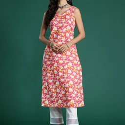 indo era Women Printed Cotton Blend Straight Kurta image 4
