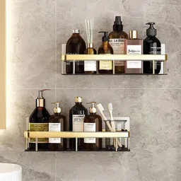 9up Gold Finish Wall Mounted Bathroom Shelf – Metal Storage Rack Organizer Steel Wall Shelf image 5