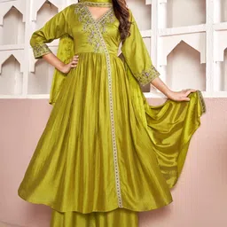 p three pluse Embroidered Kurta, Palazzo & Dupatta Set-picture-14