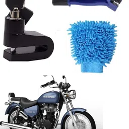 bikervalue Bike Chain Cleaner Brush With Micro Fiber Washing Hand Gloves Duster And Disc Brake Lock For Thunderbird 500 Combo-picture-11