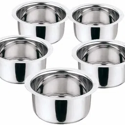 rbgiit Stainless Steel Serving Bowl 5 Pcs Stainless Steel flat Induction And gas Stove Suitable Bottom Container Set/Tope/tapeli/patila Cookware Set heavy Gauge (Capacity 425ml, 550ml, 850ml, 1250ml, 1500ml Approximately) Strong-Durable-Reliable Tope Set (Stainless Steel) Stainless Steel Serving Bowl-picture-16