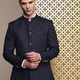 house of pataudi Men Self Design Bandhgala Party Blazer image 3