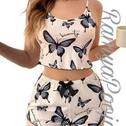 ramyapooja Women Top & Shorts Set Blue, White Printed-picture-11