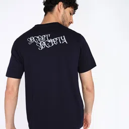 spykar Oversized Men Solid Round Neck Cotton Blend Blue T-Shirt image 4