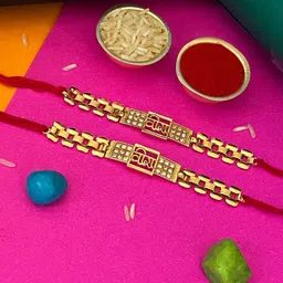 niozaki Bracelet VIRA-02 Gold Finish, Kundan, Pearl, Mauli Thread Bracelet, Rakhi, Chawal Roli Pack Set-picture-15