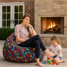 style homez 4XL Classic Cotton Canvas Floral Printed Teardrop Bean Bag With Bean Filling image 4